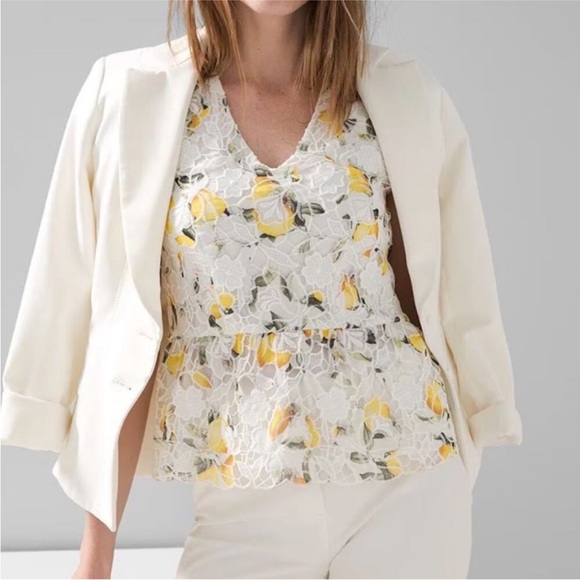 White House Black Market Tops - White house black market lemon print Lace peplum top Size 12